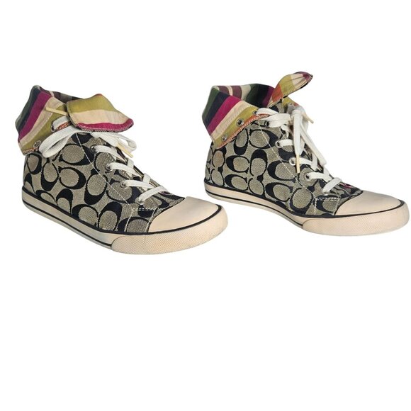 Coach Women’s Bonney High-Top Sneaker Canvas Beige Black 7 Retro Y2K - Picture 11 of 11